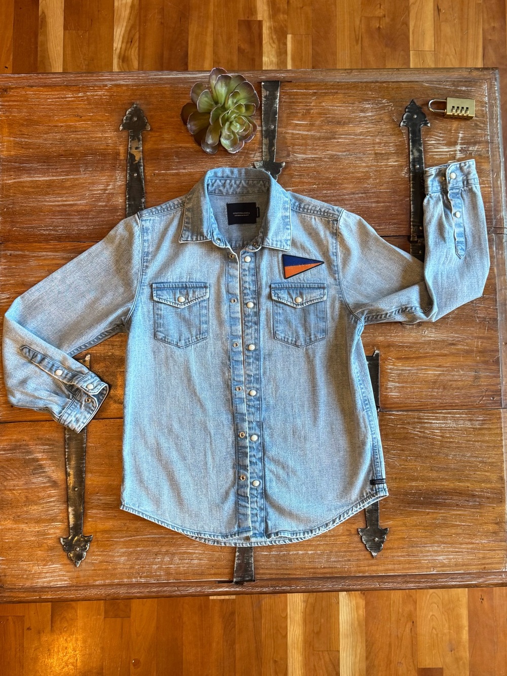 Boys Light Blue Denim Snap-Down with Chest Patch by Scotch & Soda